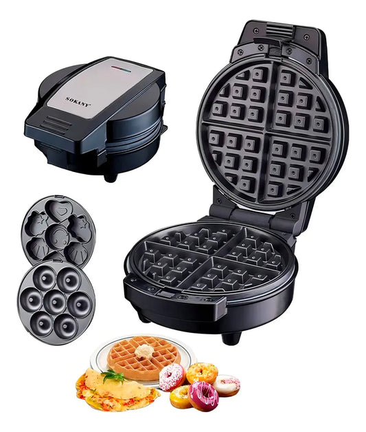 MÁQUINA DE WAFFLES, DONUTS E BOLOS 3 EM 1 SOKANY (ANTIADERENTE)