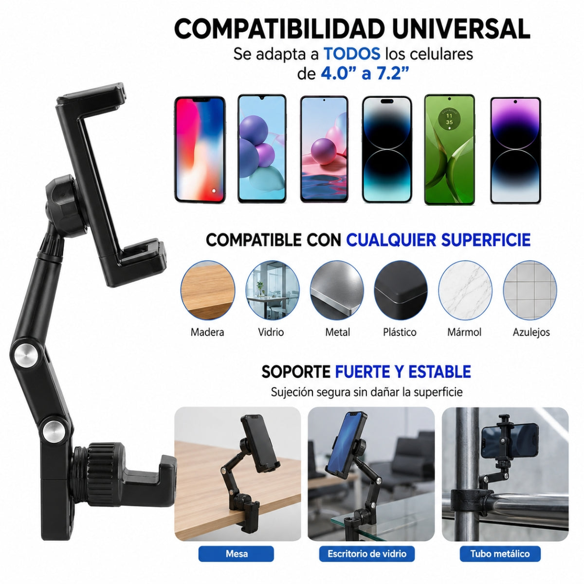 SOPORTE BASE BRAZO PORTA CELULAR UNIVERSAL