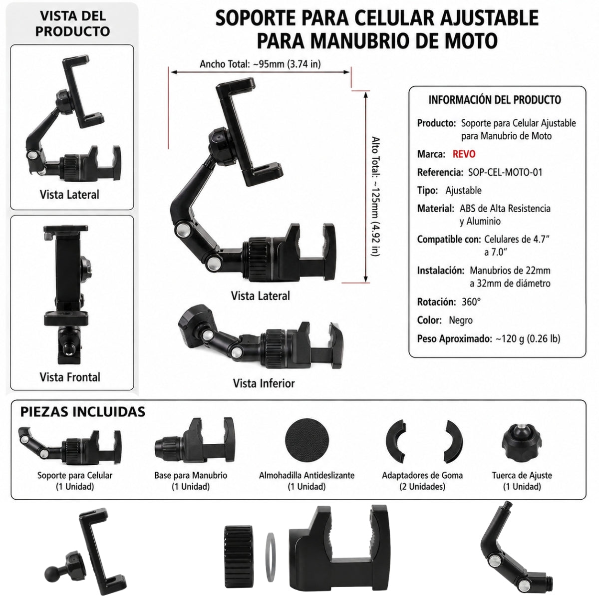 SOPORTE BASE BRAZO PORTA CELULAR UNIVERSAL