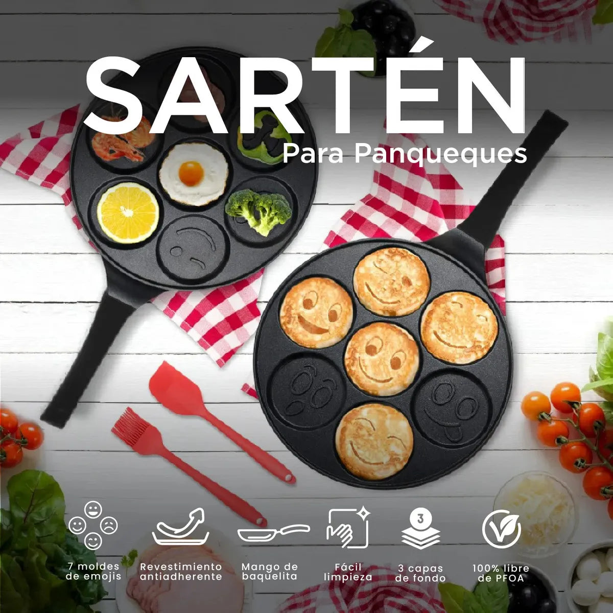 SARTÉN ANTIADHERENTE 7 MOLDES EMOJIS