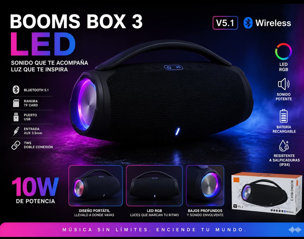 PARLANTE BOOMBOX 3 LED