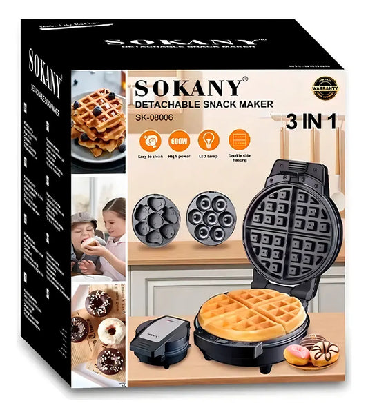 MÁQUINA DE WAFFLES, DONUTS E BOLOS 3 EM 1 SOKANY (ANTIADERENTE)
