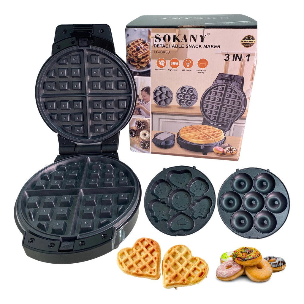 MÁQUINA DE WAFFLES, DONUTS E BOLOS 3 EM 1 SOKANY (ANTIADERENTE)