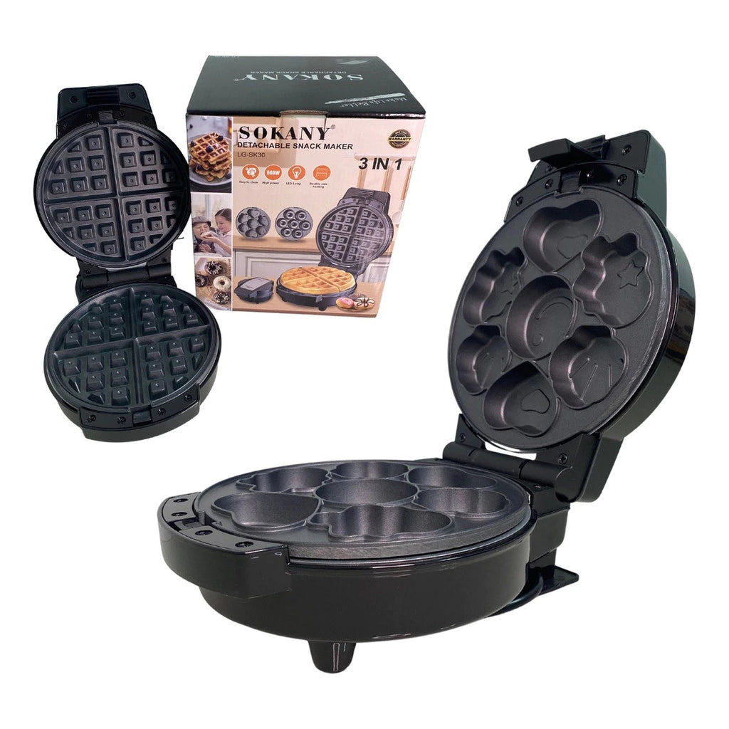 MÁQUINA DE WAFFLES, DONUTS E BOLOS 3 EM 1 SOKANY (ANTIADERENTE)