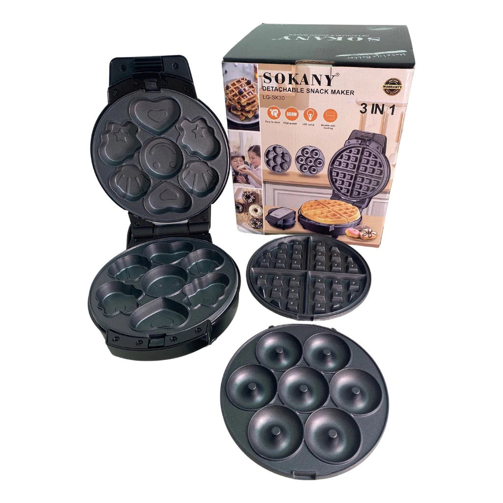 MÁQUINA DE WAFFLES, DONUTS E BOLOS 3 EM 1 SOKANY (ANTIADERENTE)